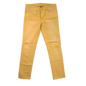 American Eagle Outfitters Yellow Skinny Jeans with Distressed Knees